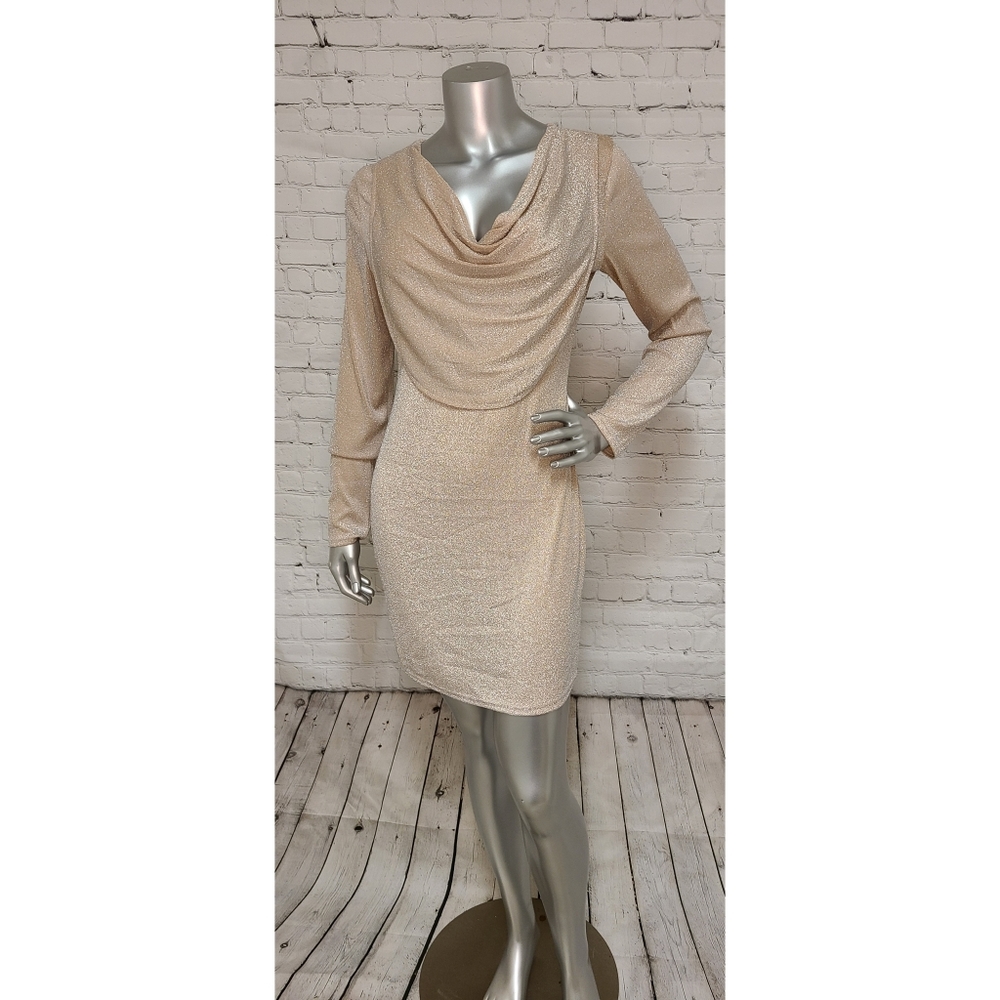 Cowl Neck Shimmery Mini Dress